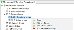 Create user-defined modules, safeguards, and threats using the context menu. 